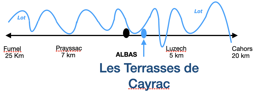 Plan d'accès aux Terrasses de Cayrac depuis Albas